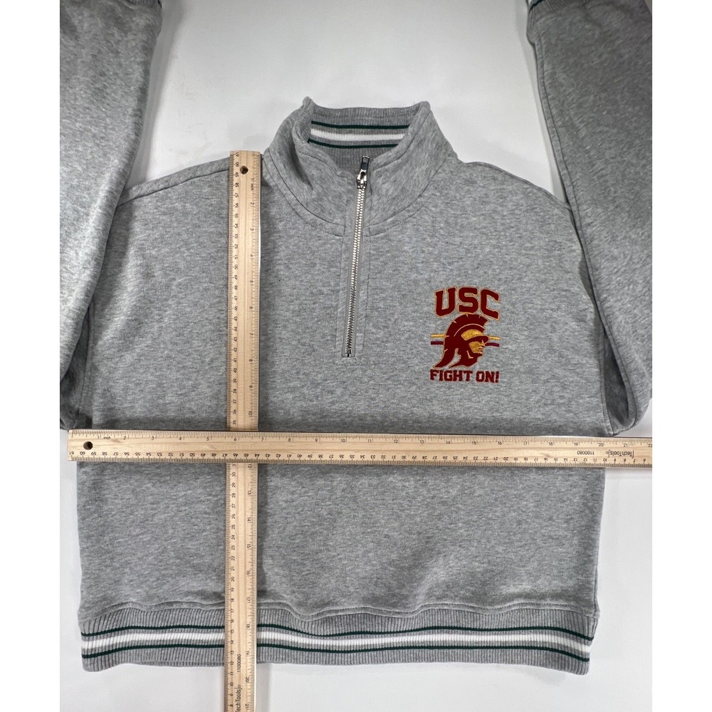 USC Trojans Pullover Sweatshirt Quarter Zip Womens XS Cropped Gray NCAA Fight On - Picture 4 of 9